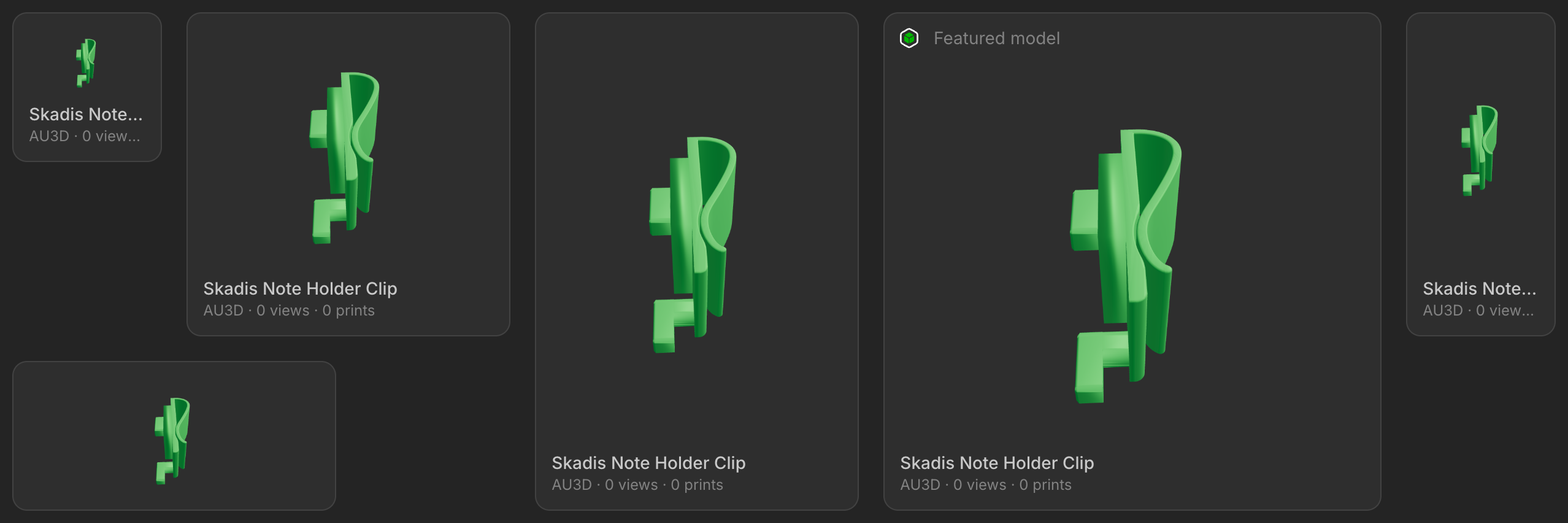 Thingport Featured Model widget showing a 3D model at several sizes in dark mode