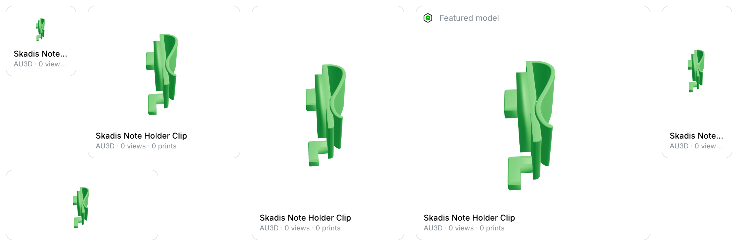 Thingport Featured Model widget showing a 3D model at several sizes in light mode