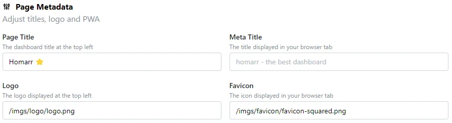 homarr board customization page metadata settings